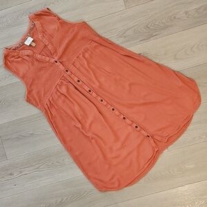 Knox‎ Rose Boho Gauze Cotton Button Front Sleeveless Shirt Dress, Large *Flaw*